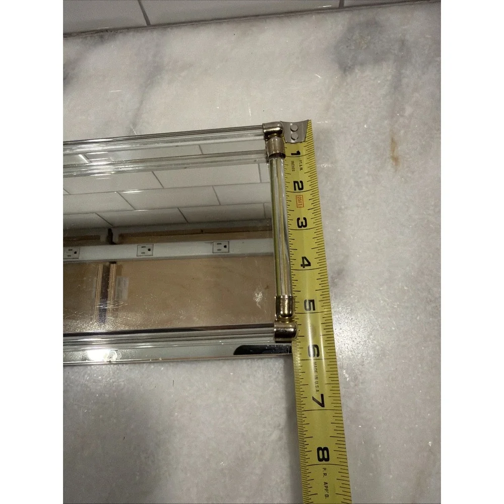 MCM Beveled Mirror & Lucite Rods Dresser Vanity Tray Rare Size ES005